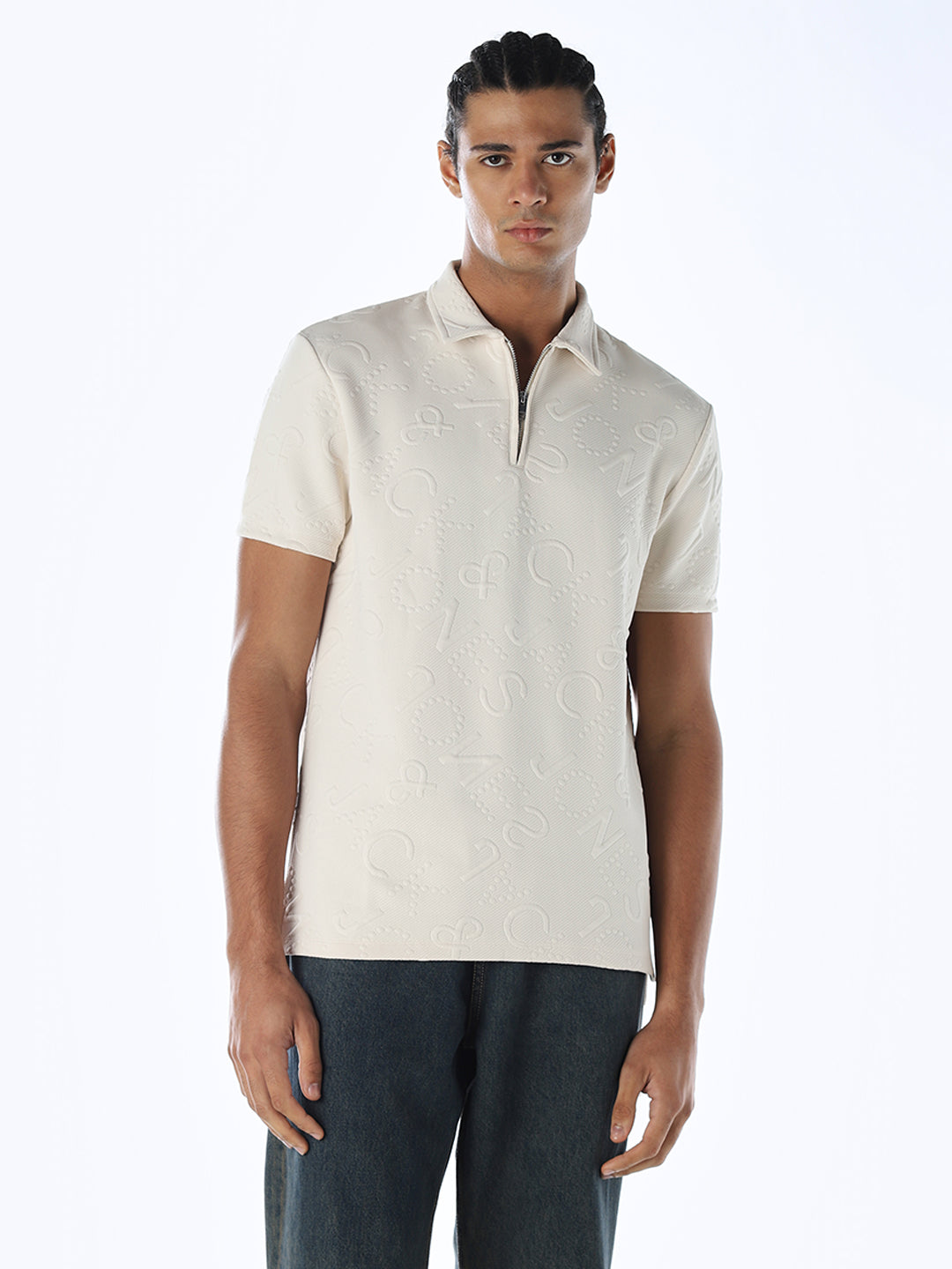 Jacquard Typography Printed Polo