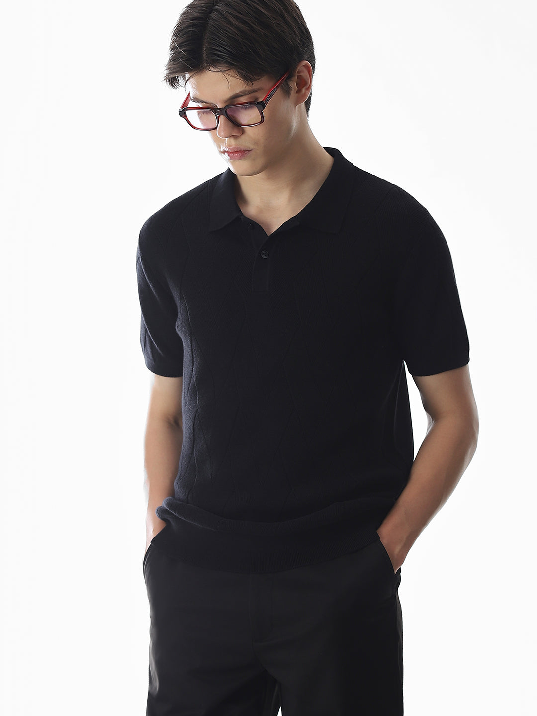 Black Knitted Cotton Polo