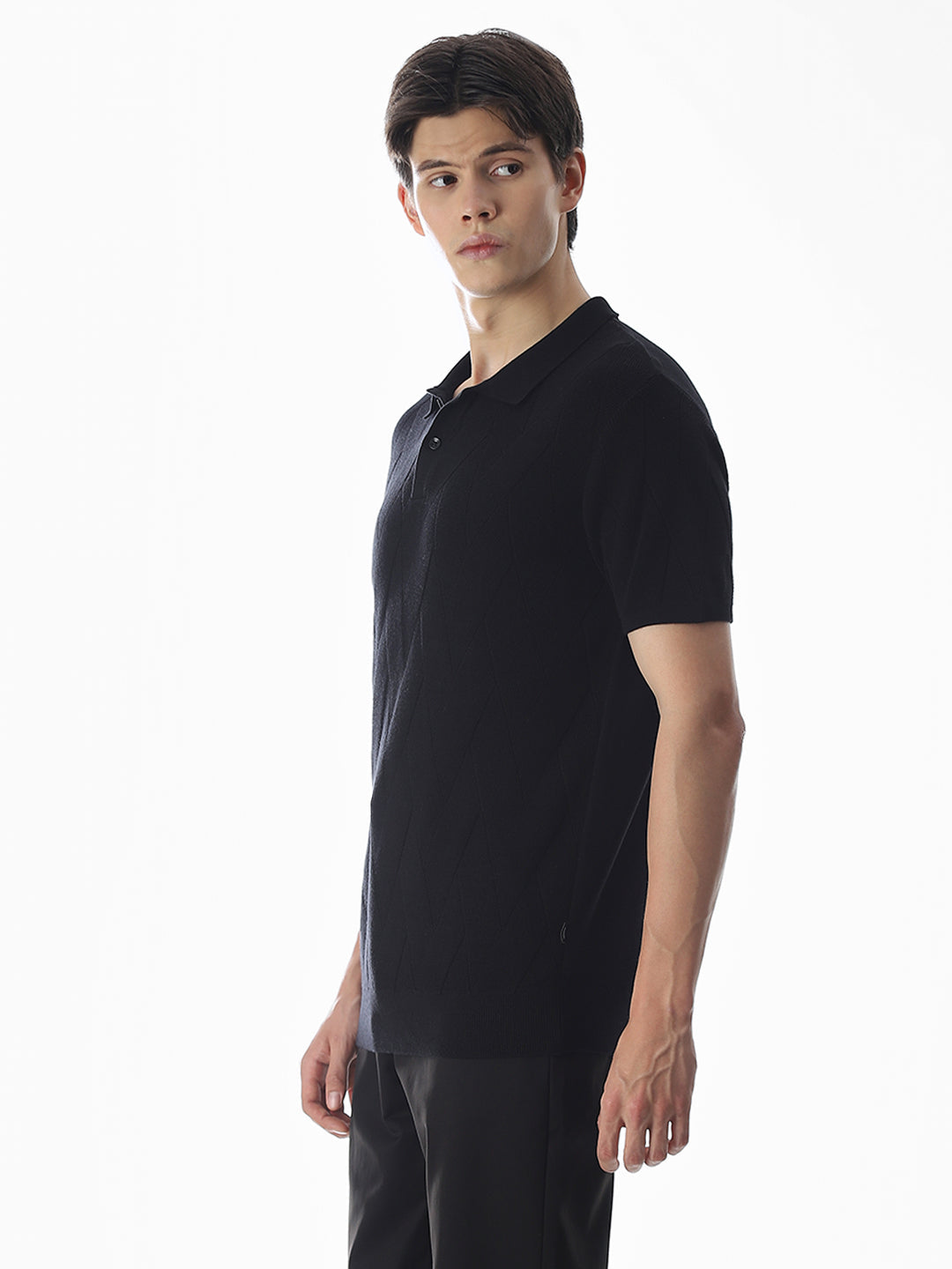 Black Knitted Cotton Polo