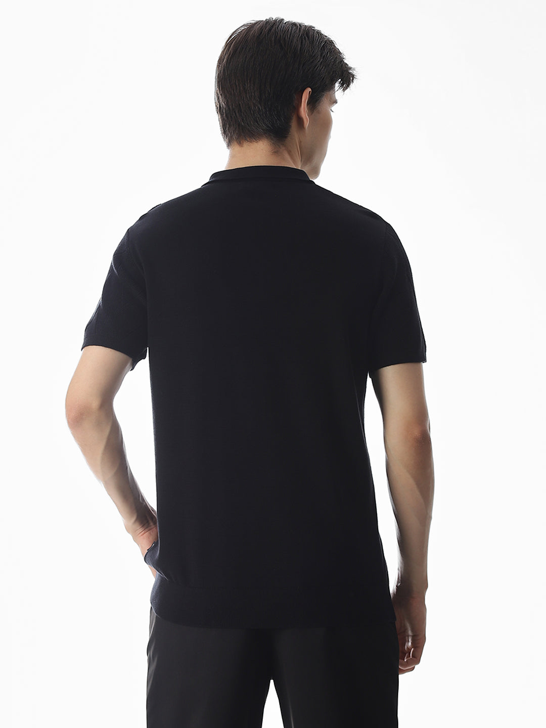 Black Knitted Cotton Polo
