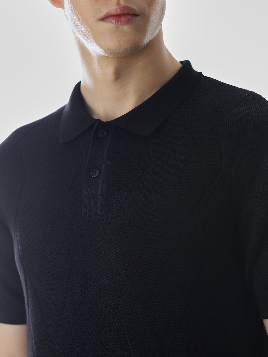 Black Knitted Cotton Polo