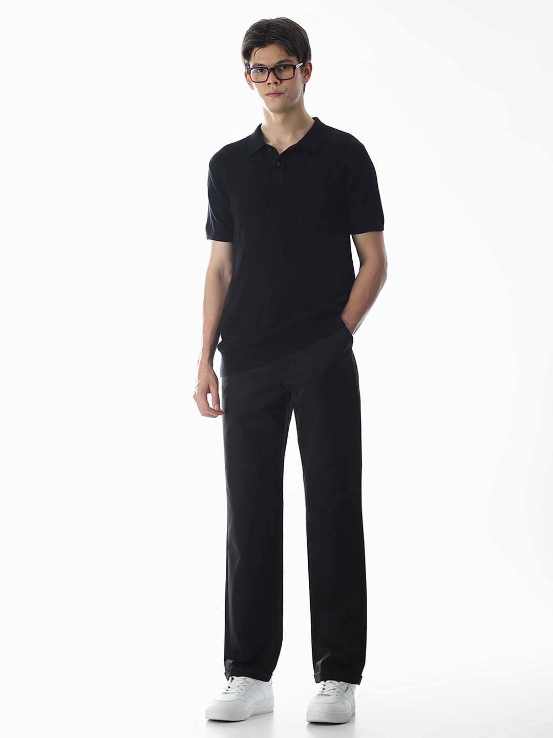 Black Knitted Cotton Polo