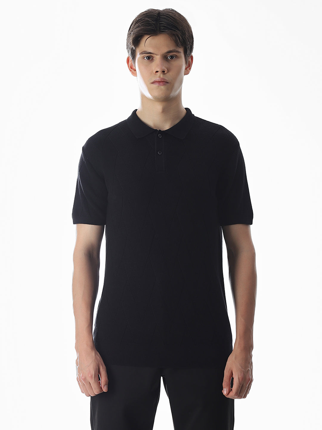 Black Knitted Cotton Polo