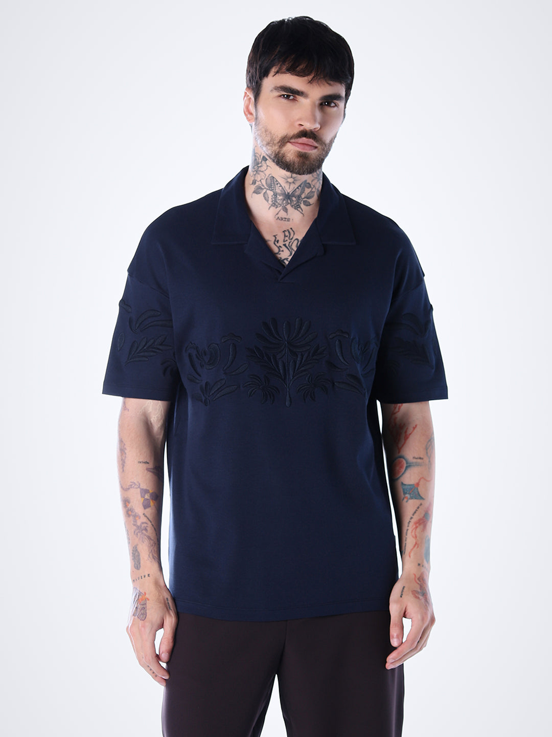 Embroidered Print Oversized Polo