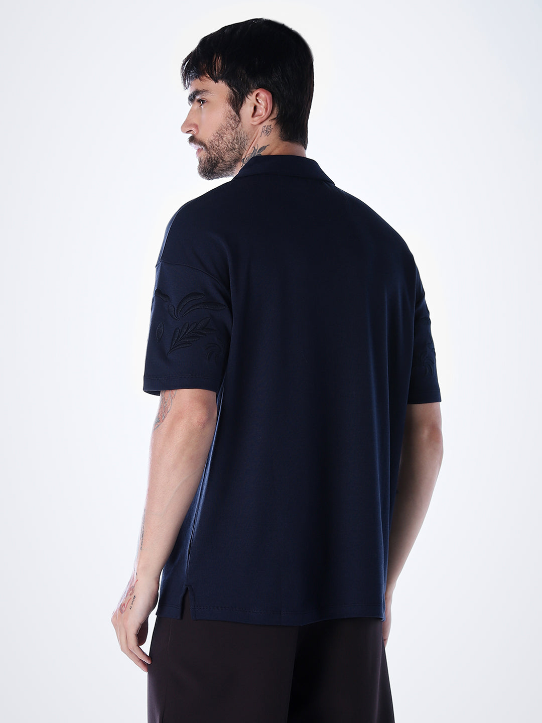 Embroidered Print Oversized Polo