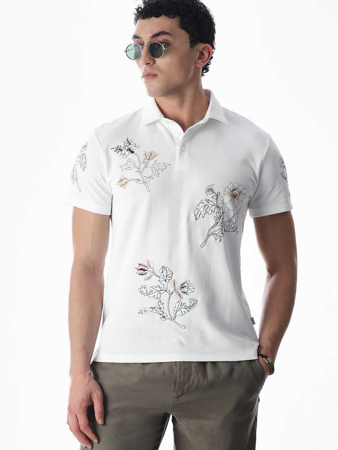 White Embroidered Polo - S