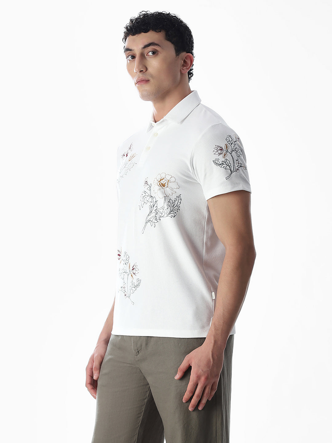 White Embroidered Polo