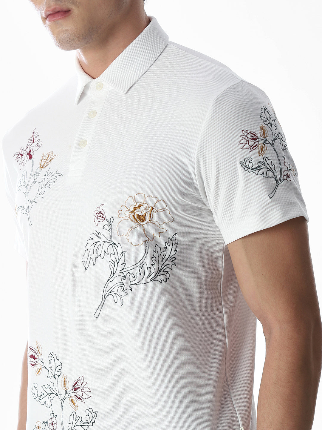 White Embroidered Polo