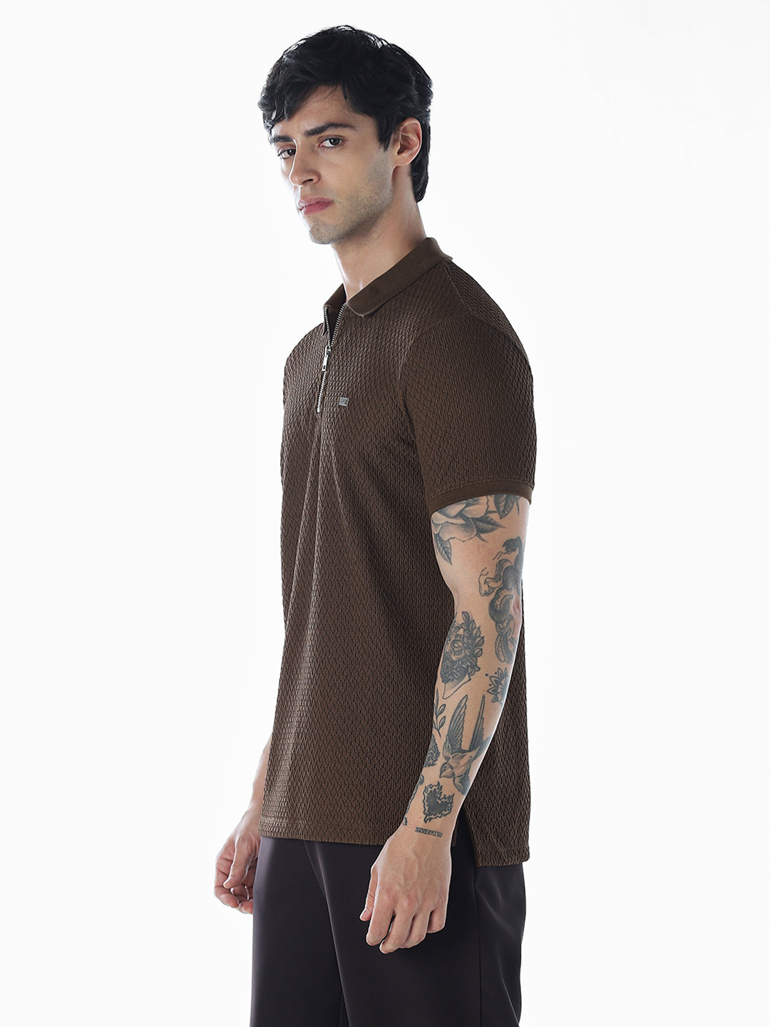 Zip Detail Brown Polo