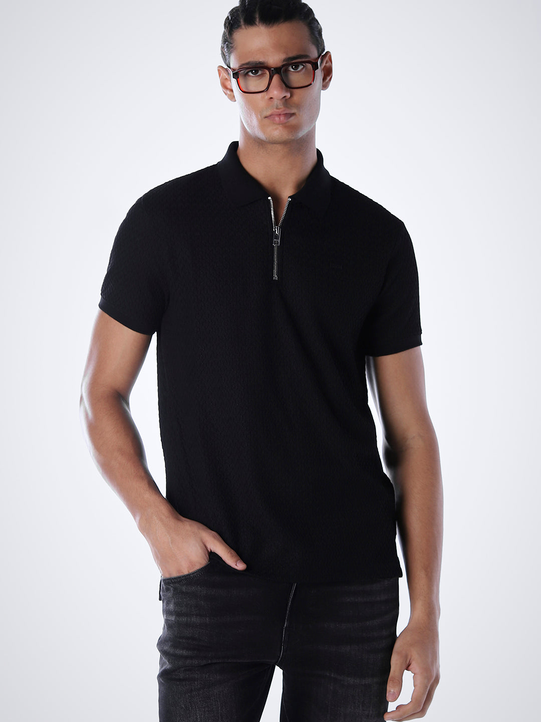 Zip-Detail Regular Fit Polo - S