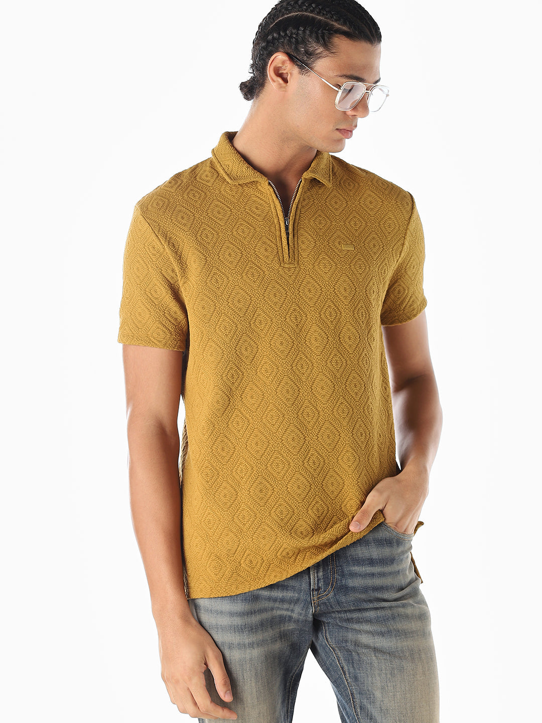 Golden Brown Jacquard Polo - S
