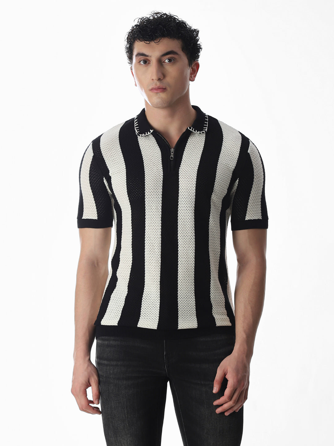 Jacquard Striped Knitted Polo