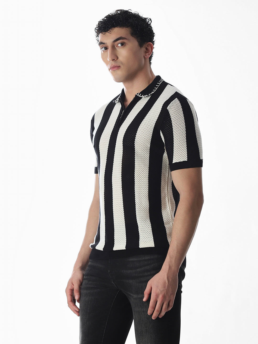Jacquard Striped Knitted Polo