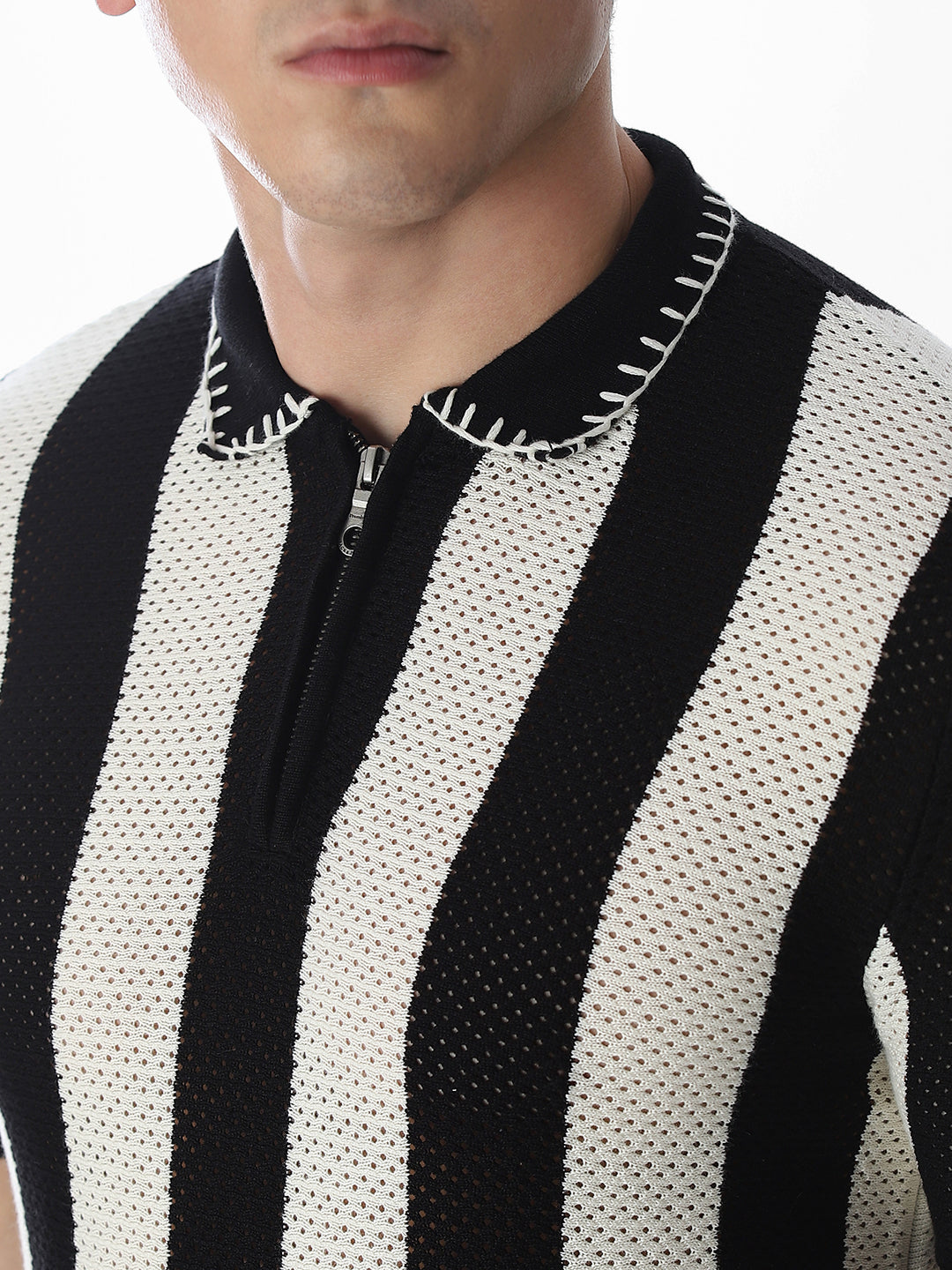 Jacquard Striped Knitted Polo