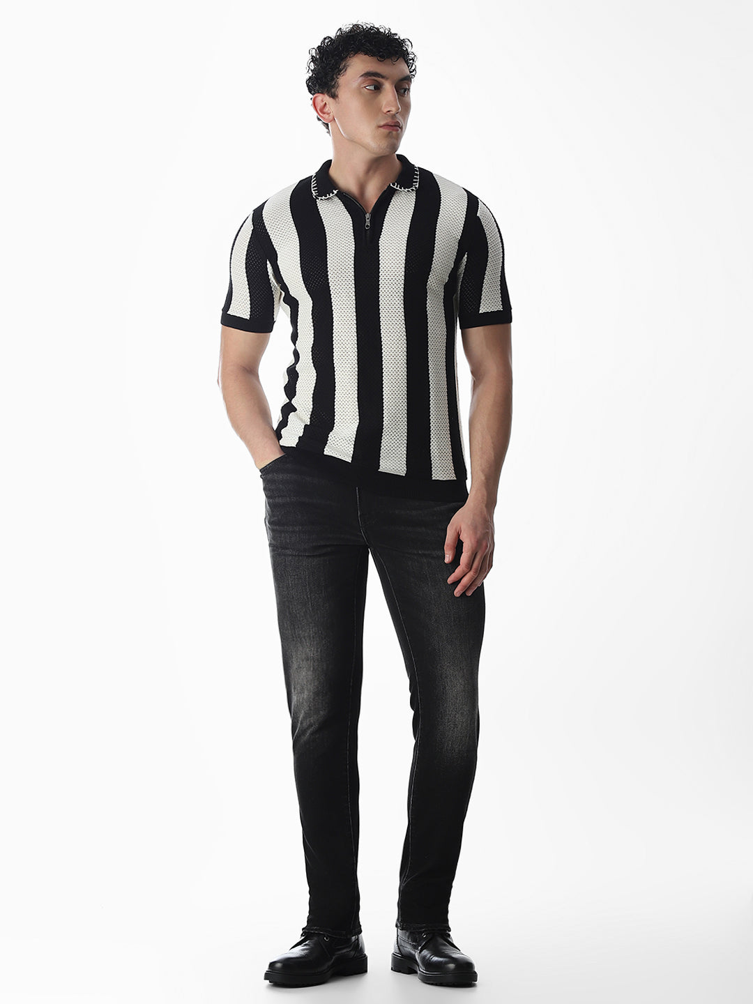 Jacquard Striped Knitted Polo