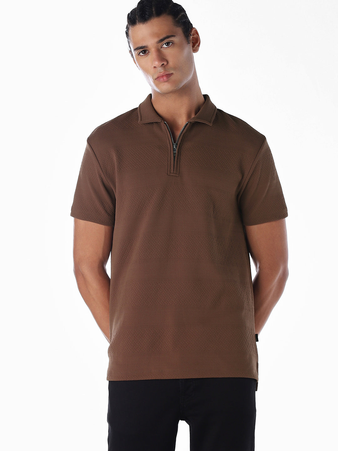 Jacquard Zip-Up Polo - S