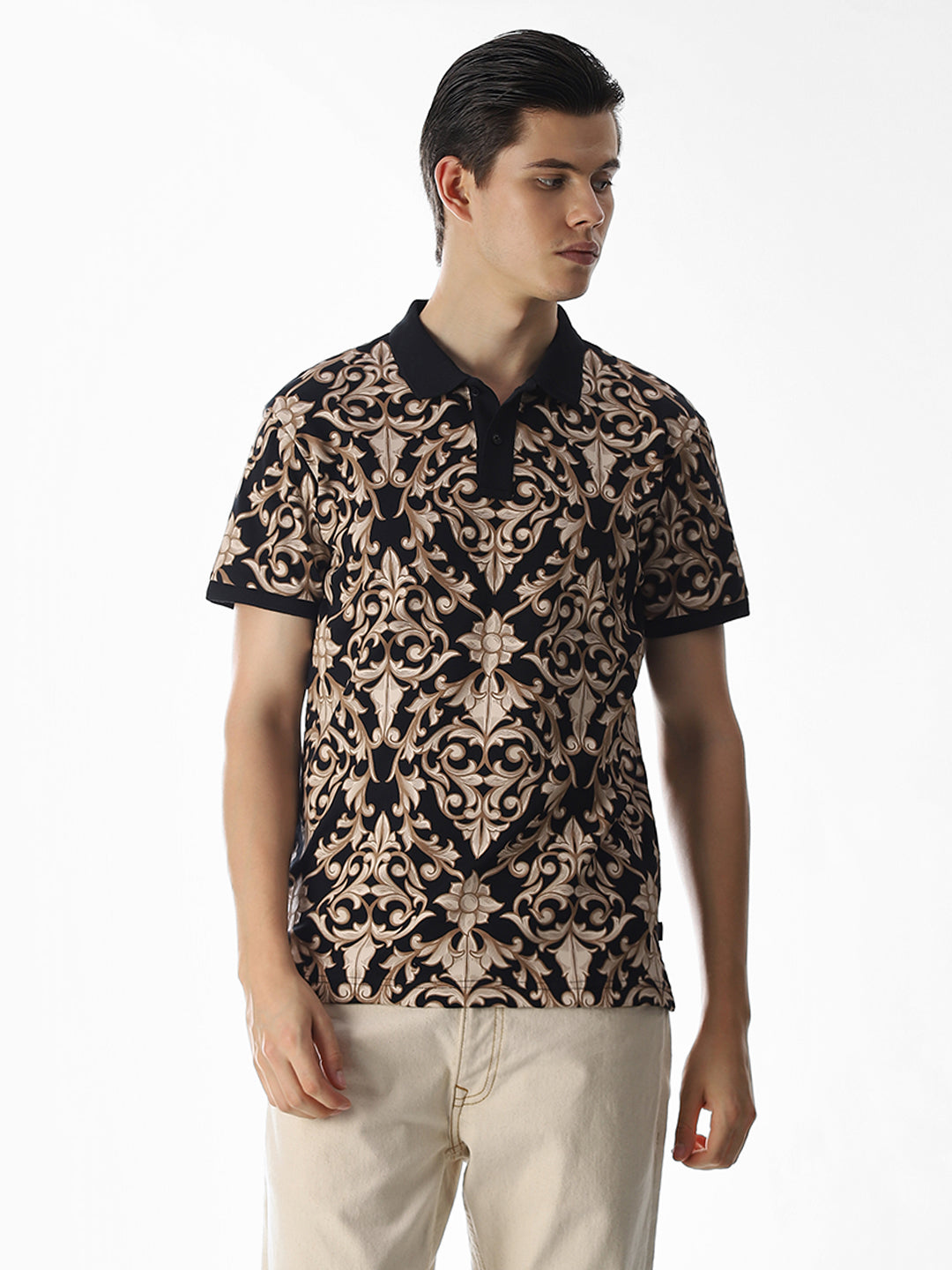 Black Printed Cotton Polo