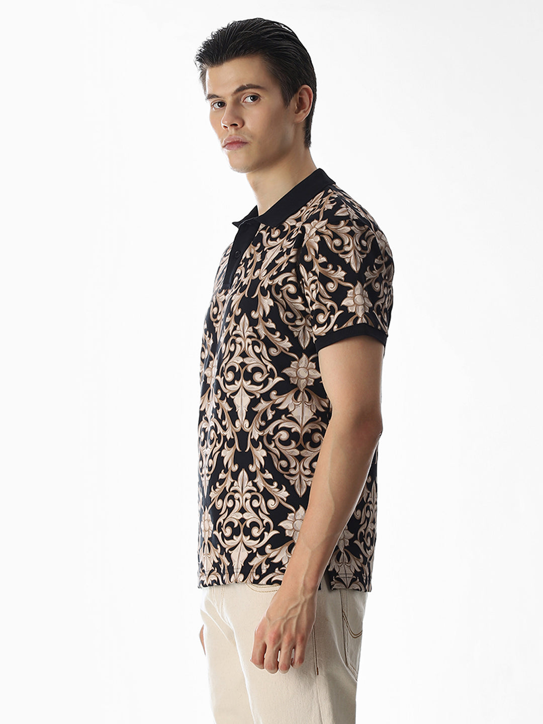 Black Printed Cotton Polo