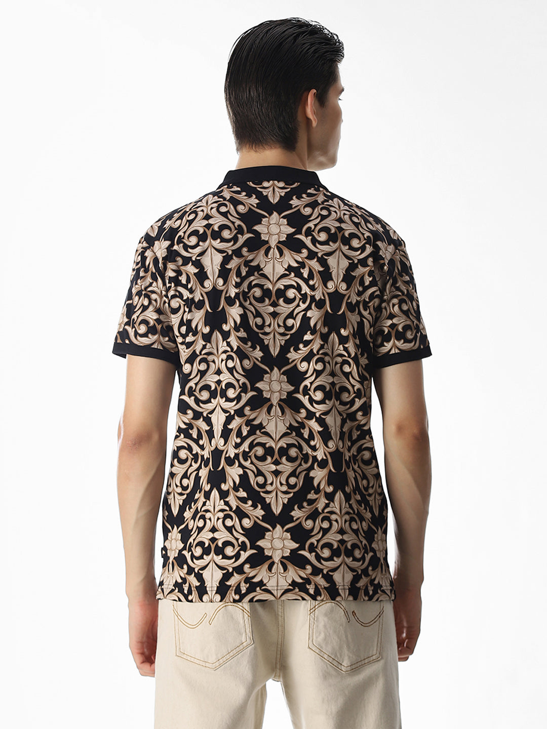 Black Printed Cotton Polo