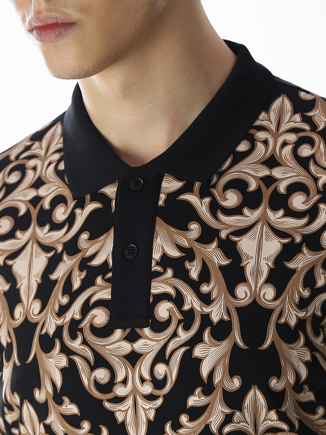 Black Printed Cotton Polo
