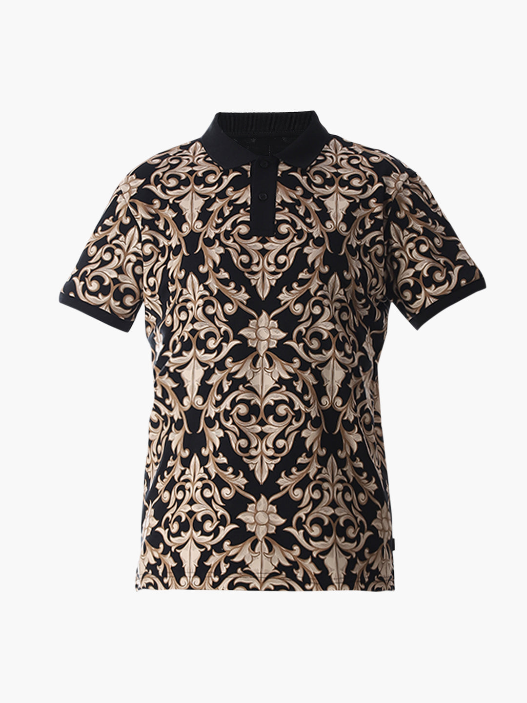 Black Printed Cotton Polo