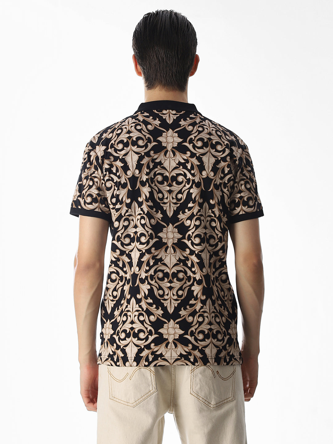 Black Printed Cotton Polo