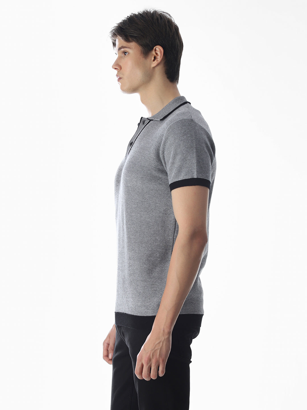 Grey Jacquard Knitted Polo