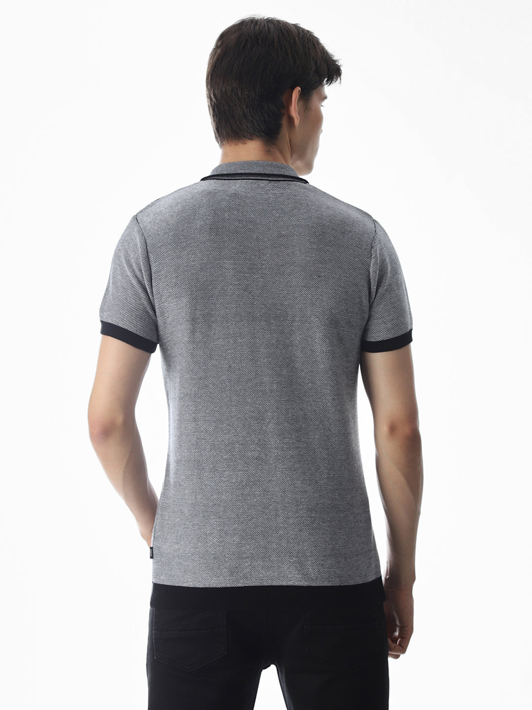 Grey Jacquard Knitted Polo