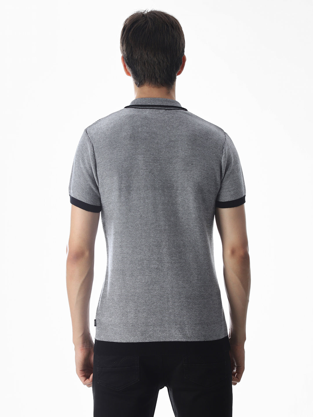Grey Jacquard Knitted Polo