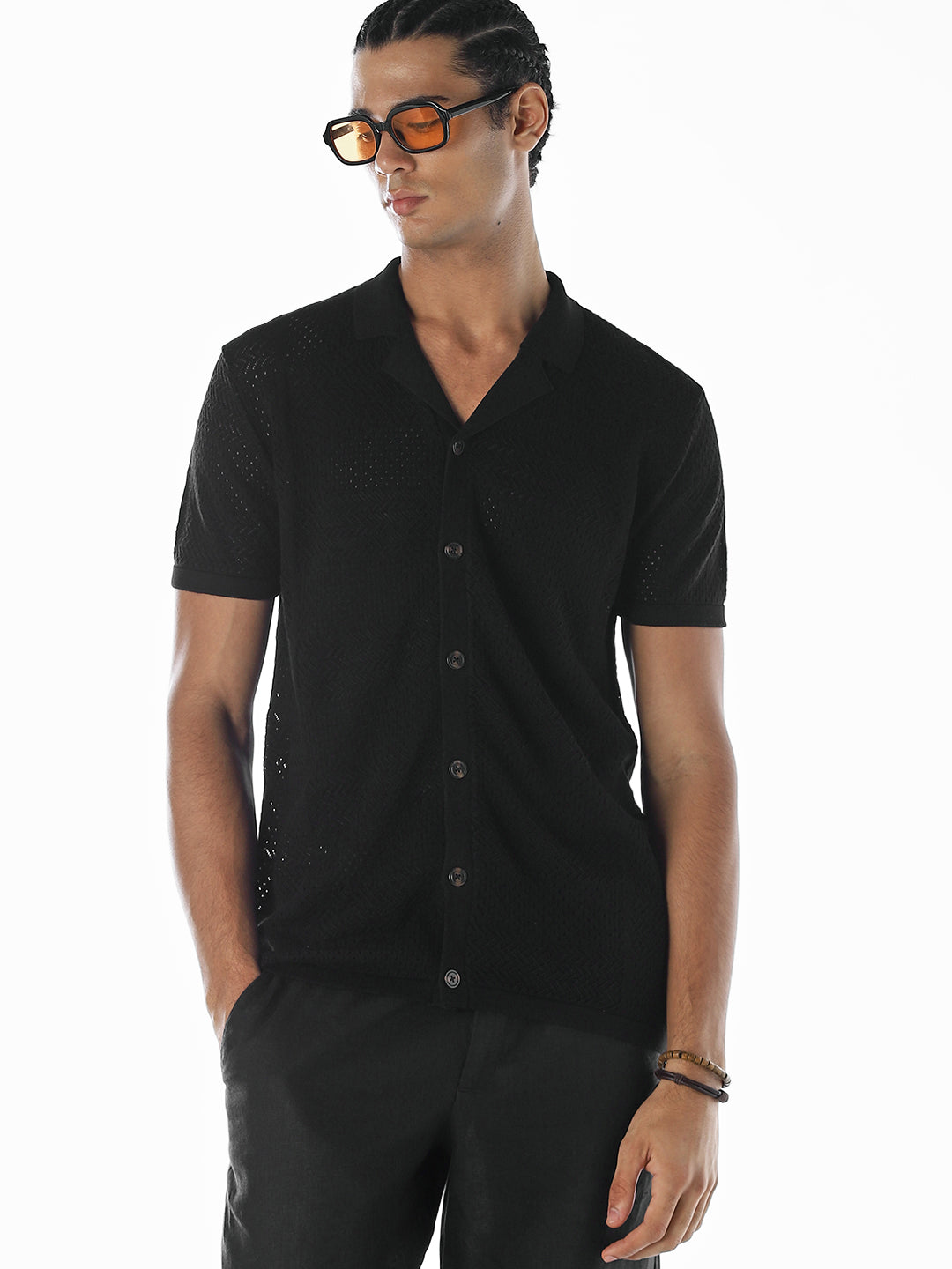 Jacquard Knitted Cotton Shirt - M