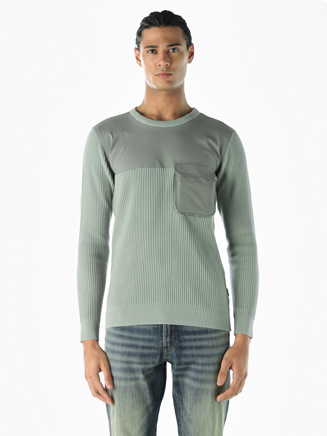 Knitted Crew Neck Green Pullover