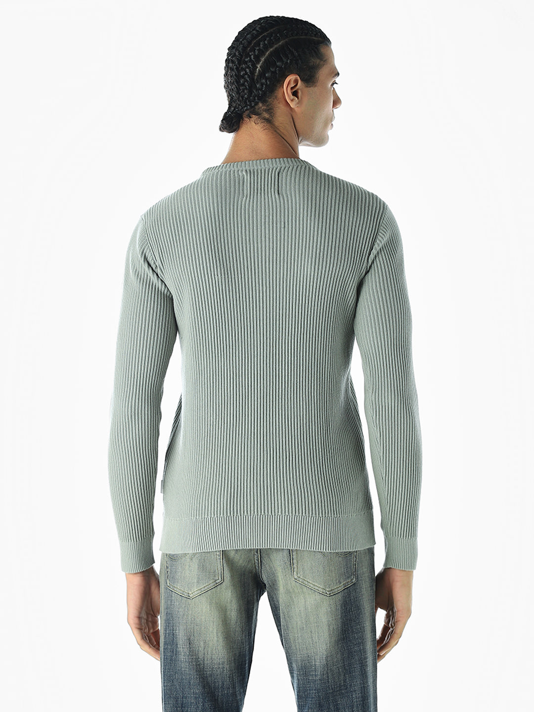 Knitted Crew Neck Green Pullover