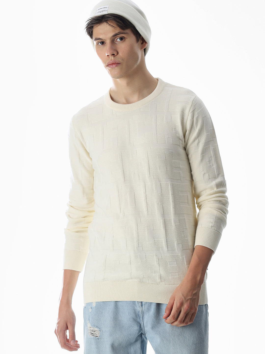 White Jacquard Cotton Pullover
