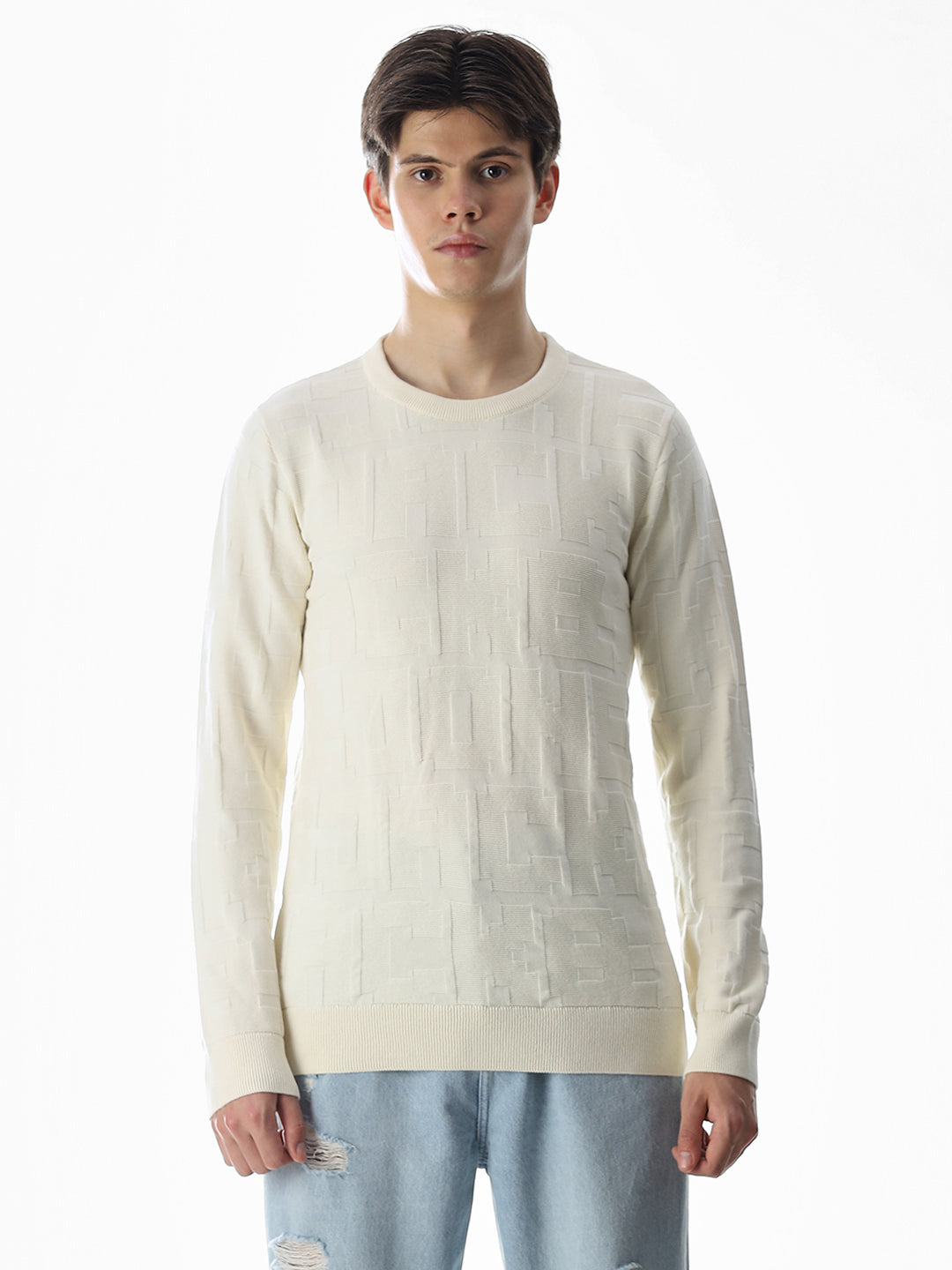 White Jacquard Cotton Pullover