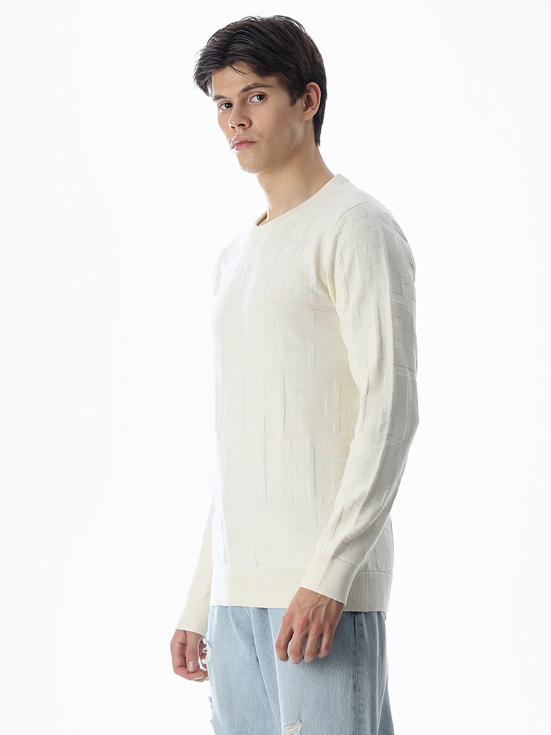 White Jacquard Cotton Pullover