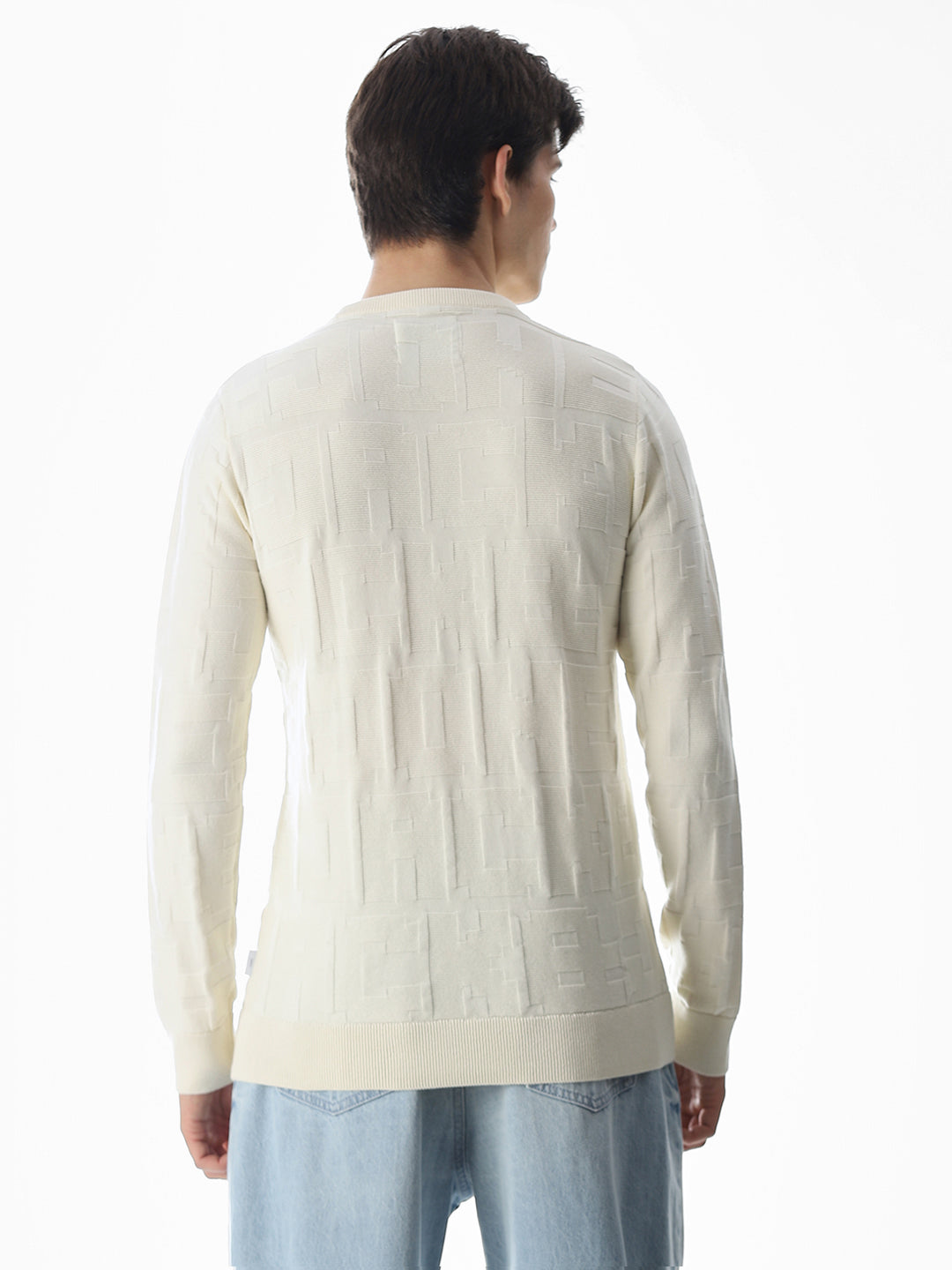 White Jacquard Cotton Pullover