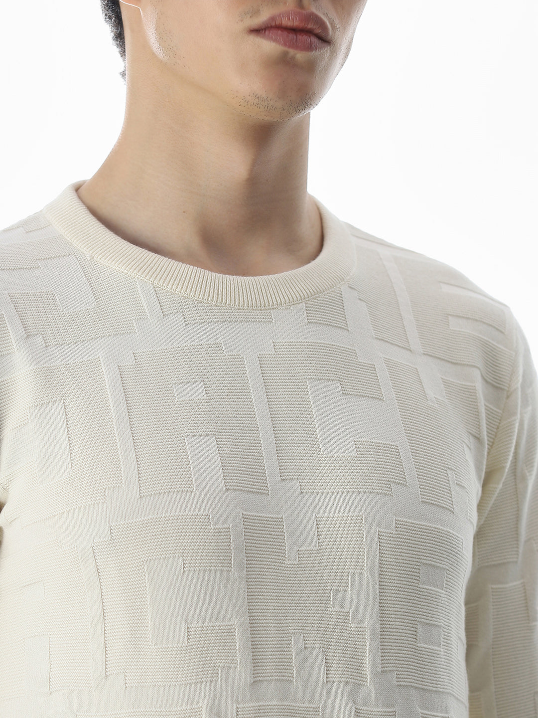 White Jacquard Cotton Pullover