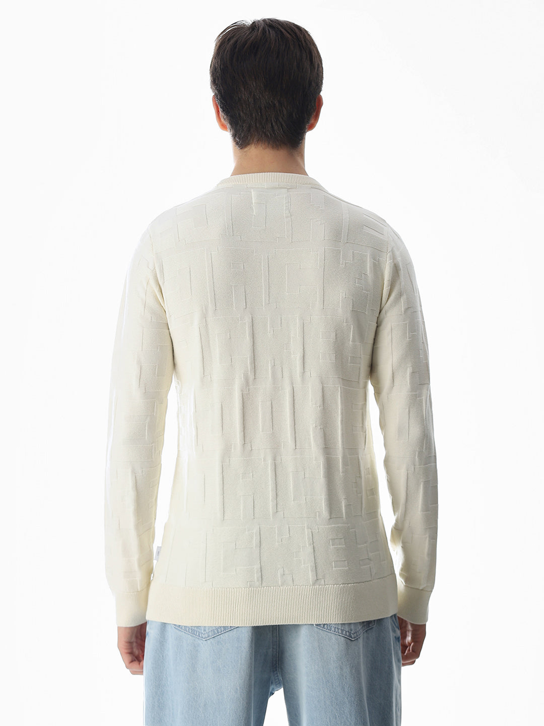 White Jacquard Cotton Pullover