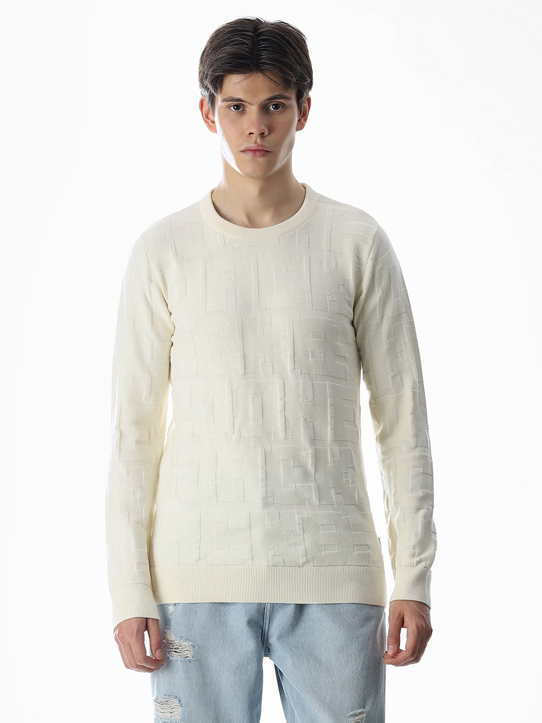 White Jacquard Cotton Pullover