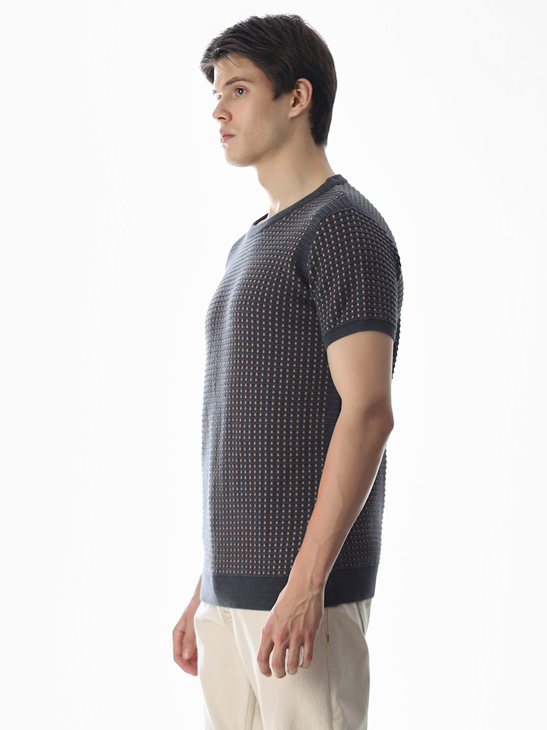 Grey Jacquard Cotton Pullover