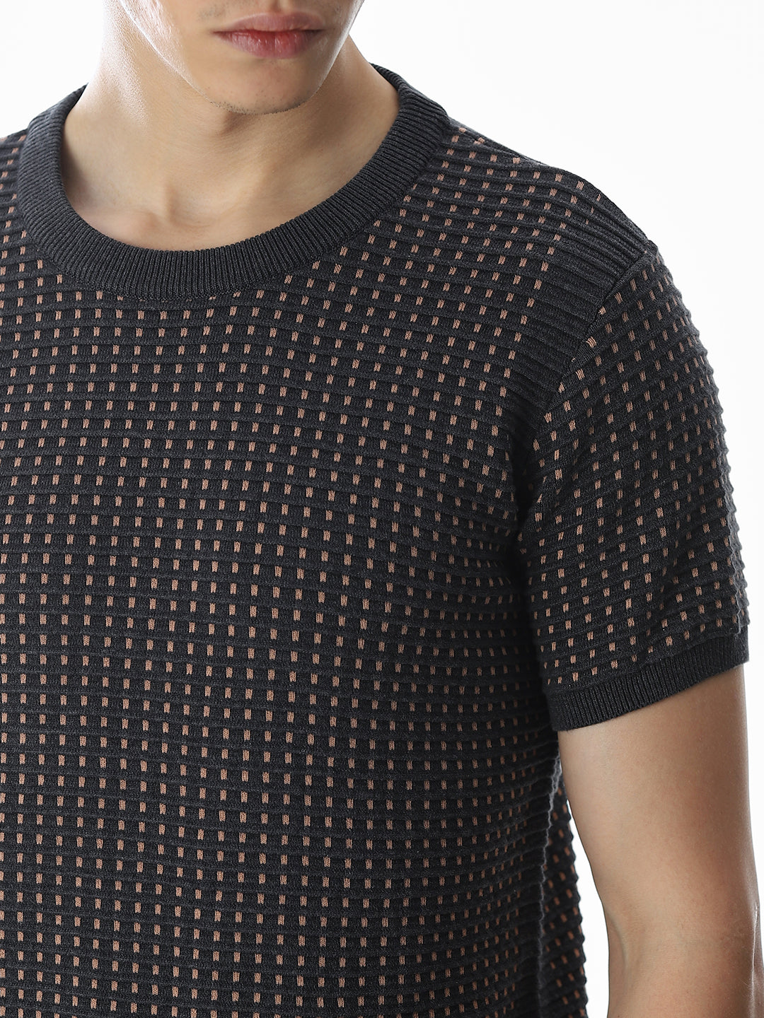 Grey Jacquard Cotton Pullover