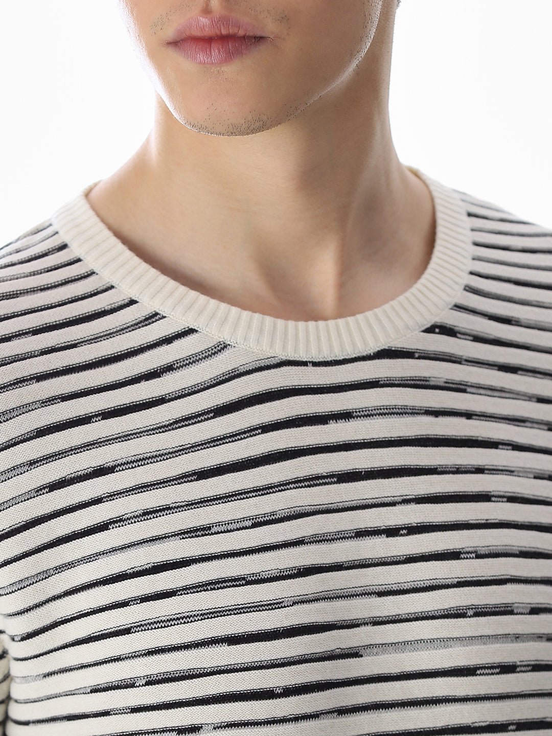 Cream Striped Cotton Pullover