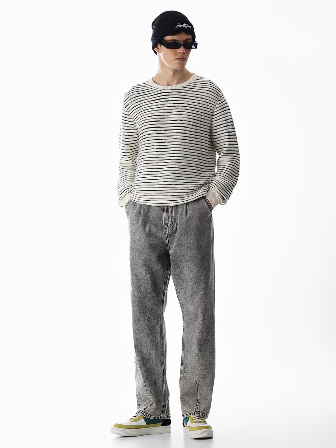 Cream Striped Cotton Pullover