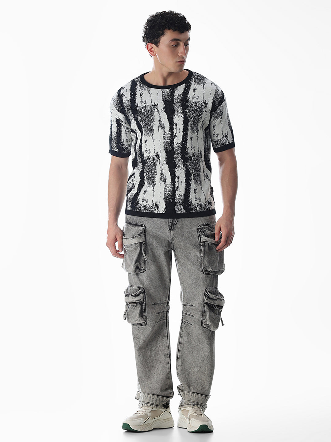 Black Printed Jacquard Boxy Fit Pullover