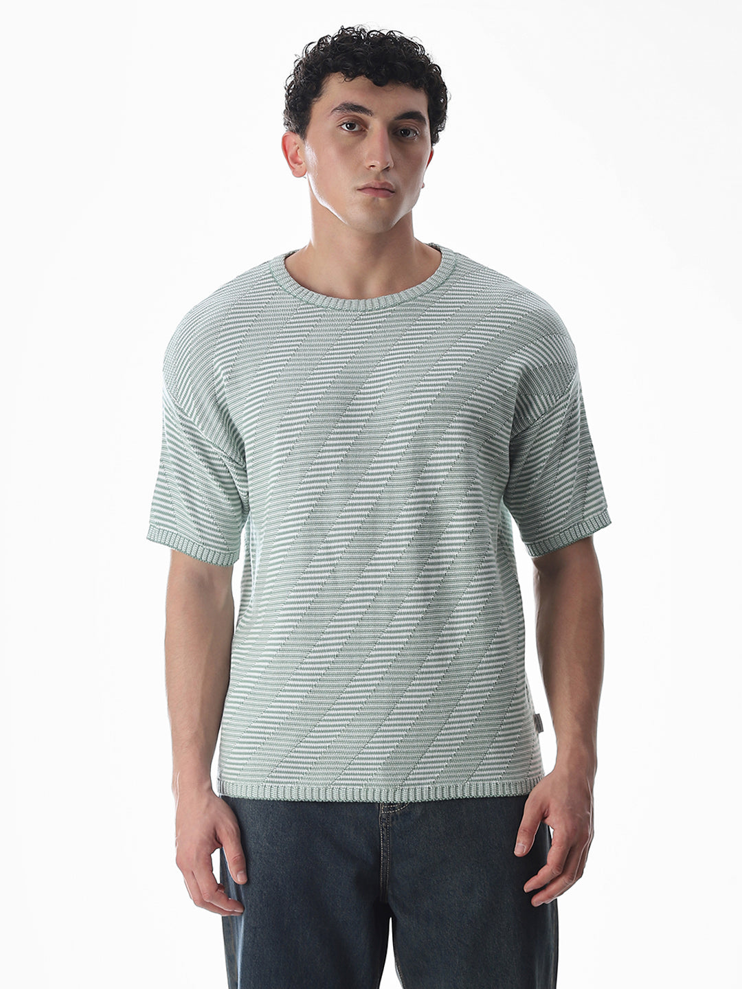 Green Jacquard Boxy Fit Pullover