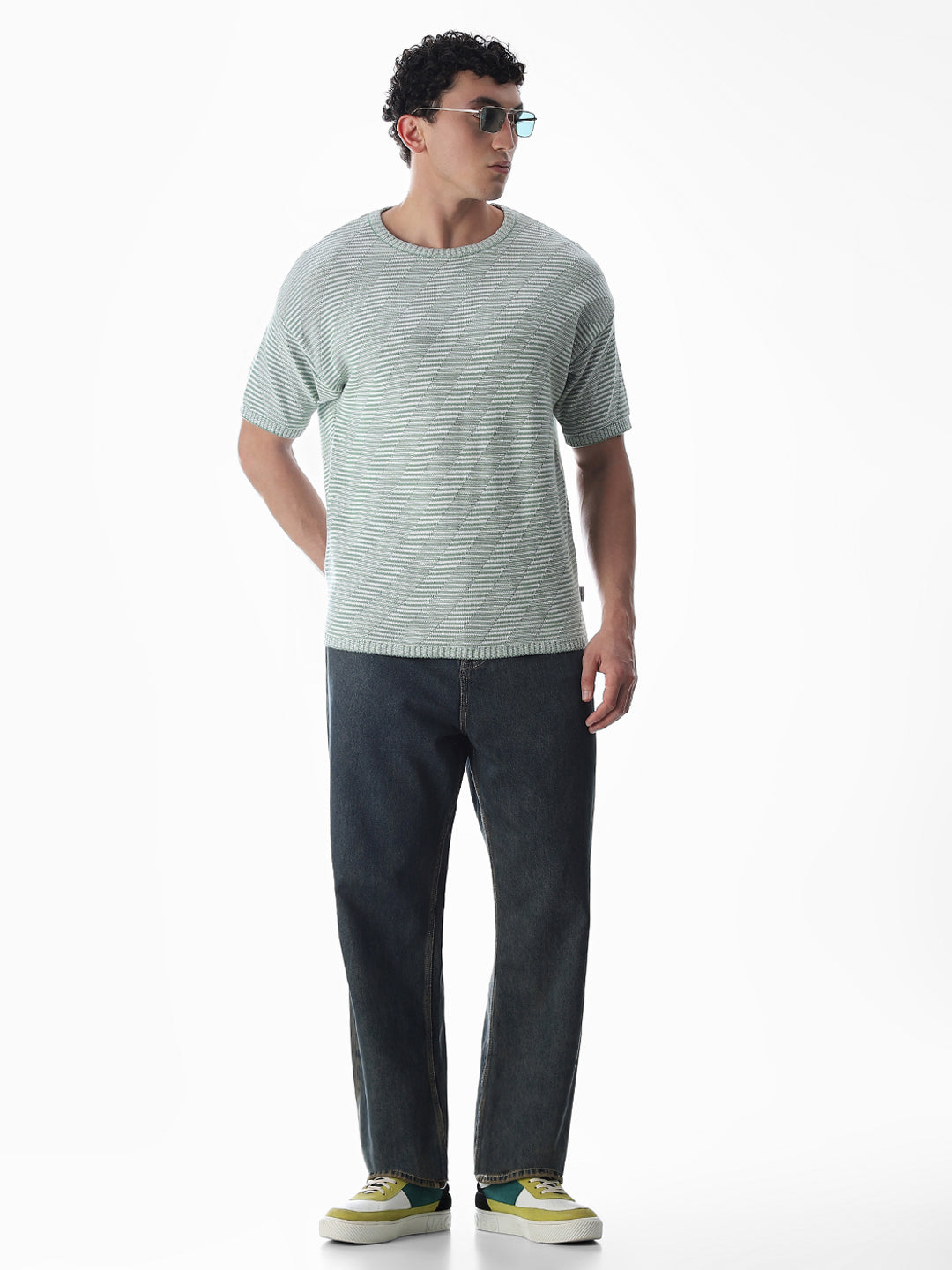 Green Jacquard Boxy Fit Pullover