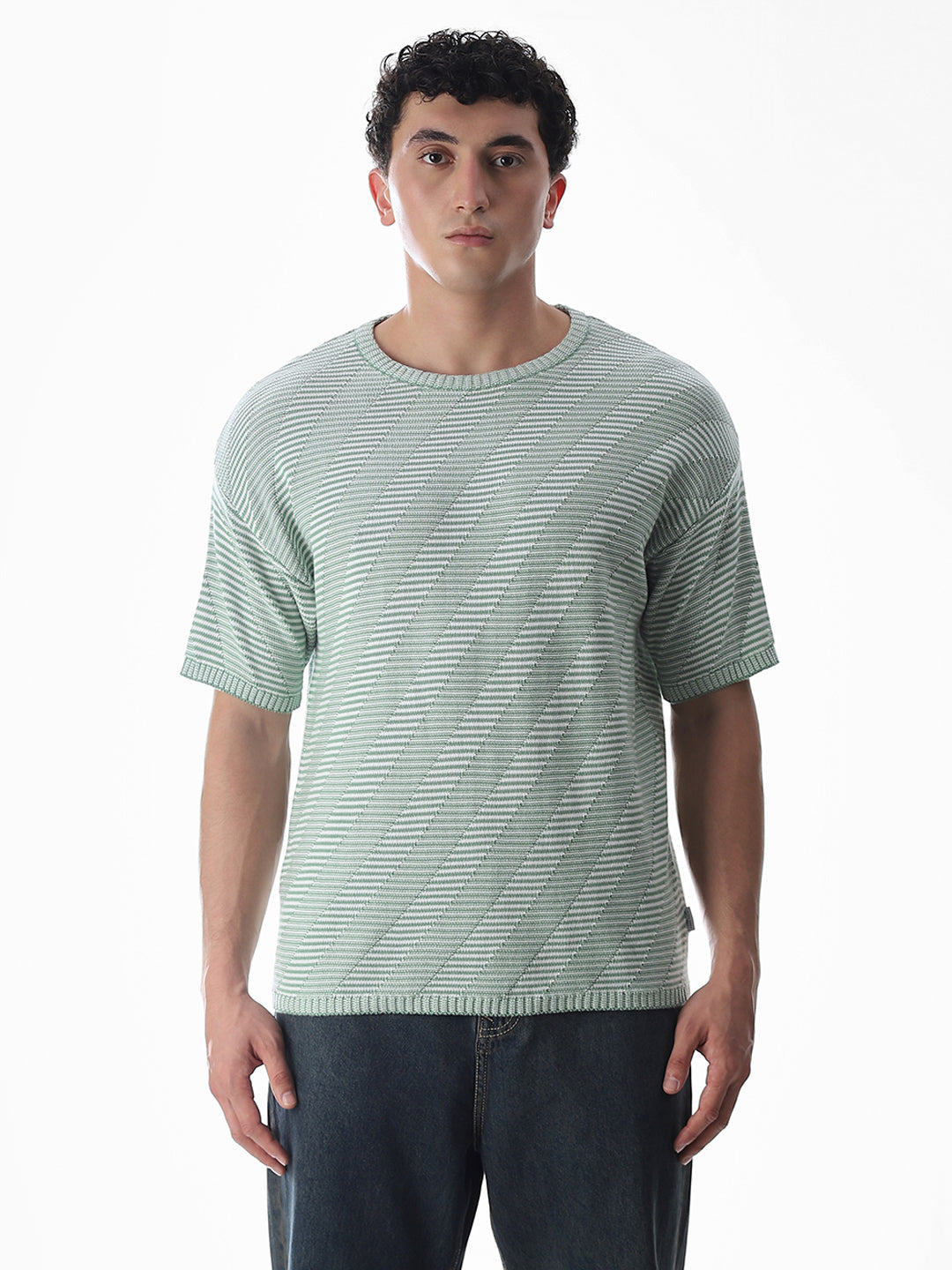 Green Jacquard Boxy Fit Pullover