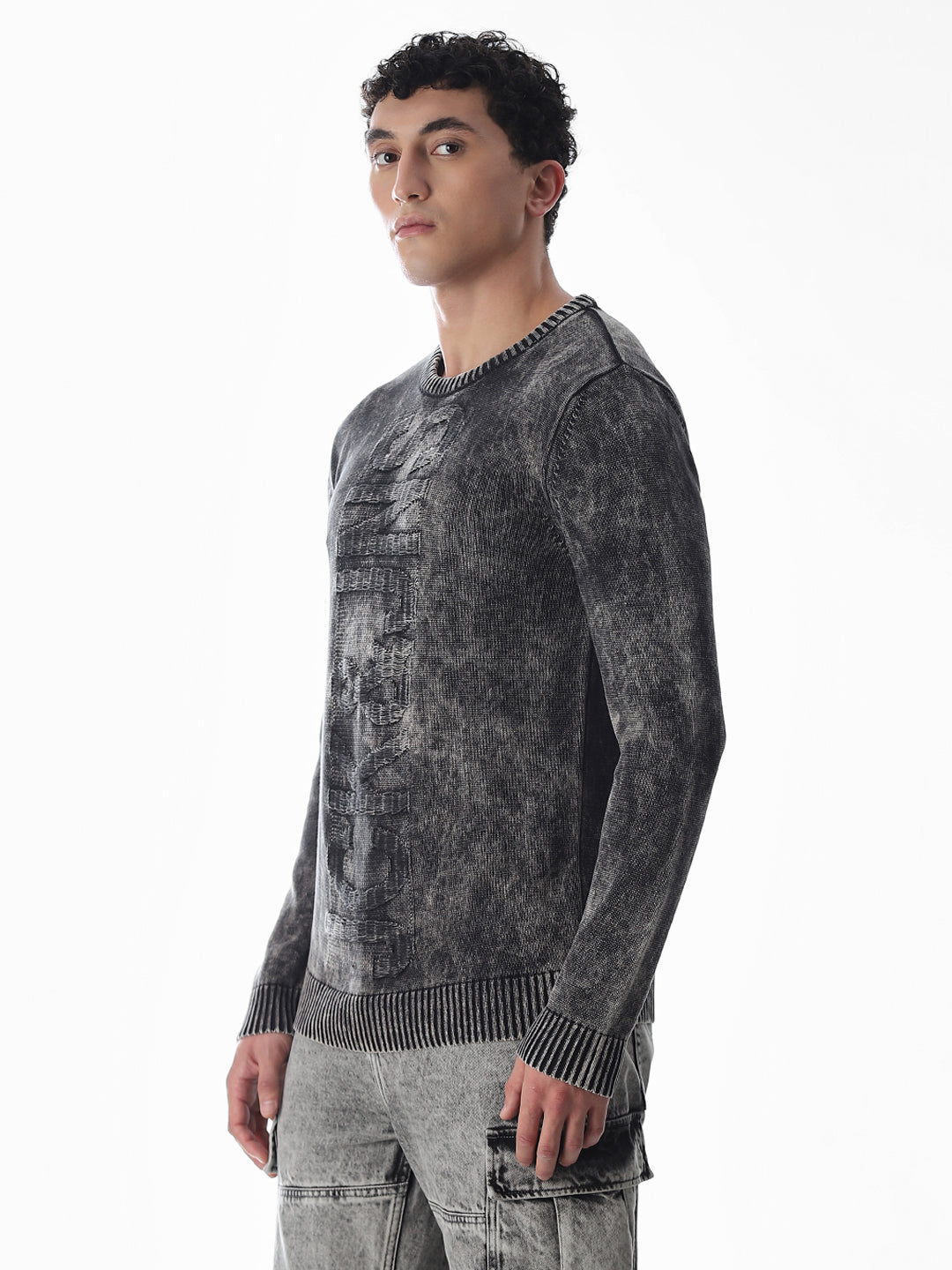 Black Washed Knitted Pullover