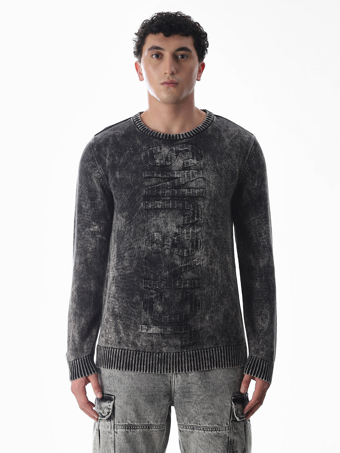 Black Washed Knitted Pullover