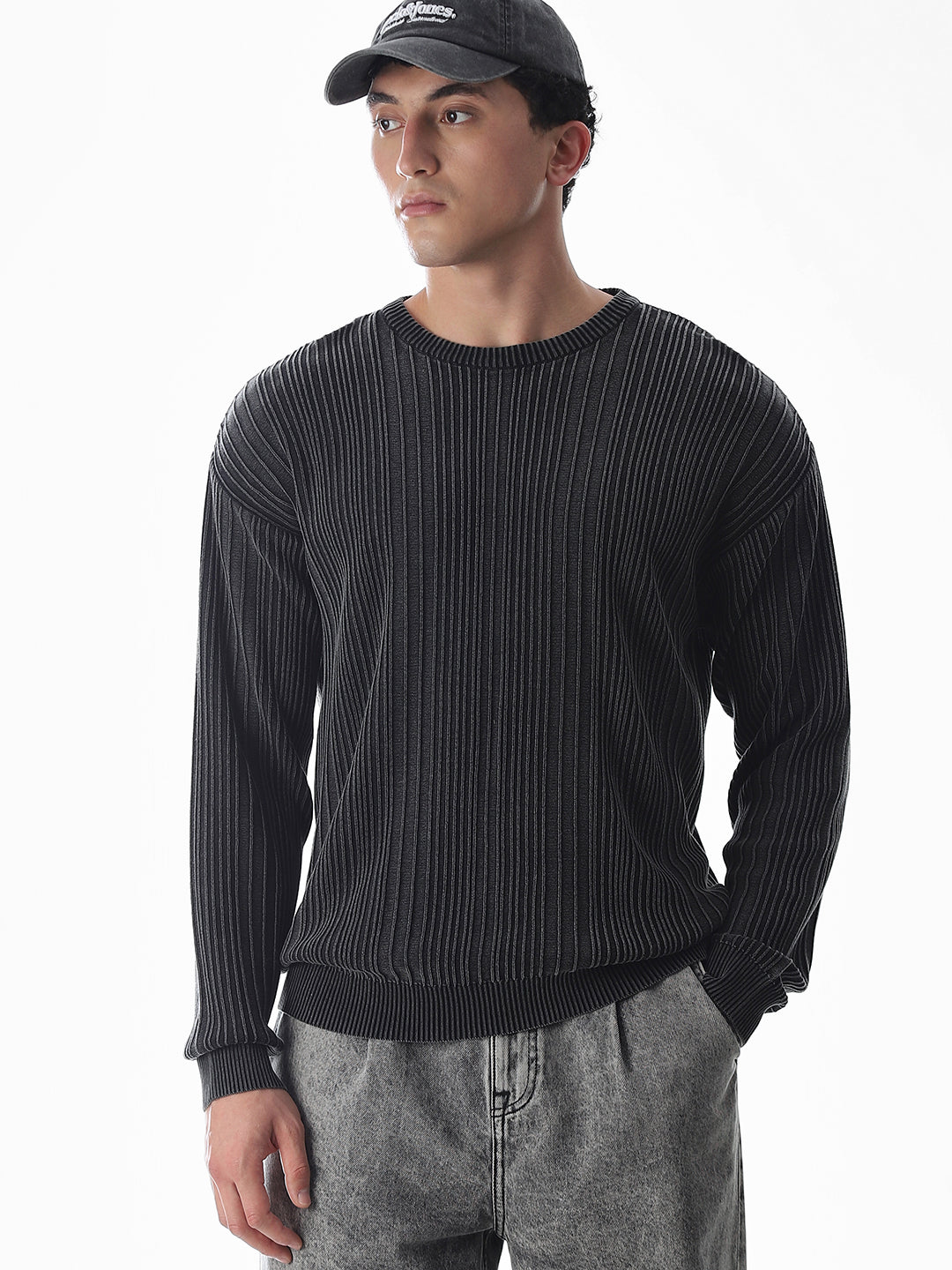 Black Knitted Drop Shoulder Pullover - XS